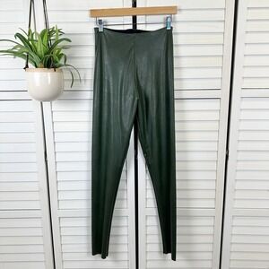 Commando Womens Faux Leather Pebbled Leggings High Waist Pine Green Size L
